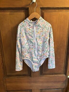 Vince Camuto Pastel Floral Zip-Front Rash Guard - Lavender, Pink, Green, Yellow